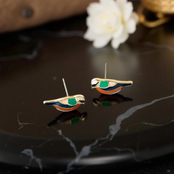 Colorful Bird Shaped Stud Earrings for Pierced Ears - Picture 2 of 2